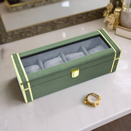Leatherette Watch Storage and Organiser Box 4 Partition | Olive Green | Serpentine Ichkan