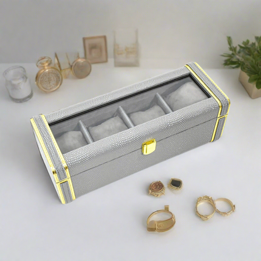 Leatherette Watch Storage and Organiser Box 4 Partition | Grey | Serpentine Ichkan