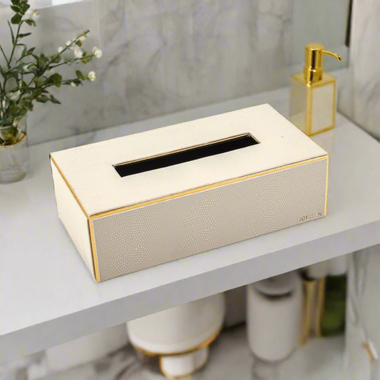 Leatherette Rectangle Tissue Box Holder | Ivory | Serpentine Ichkan