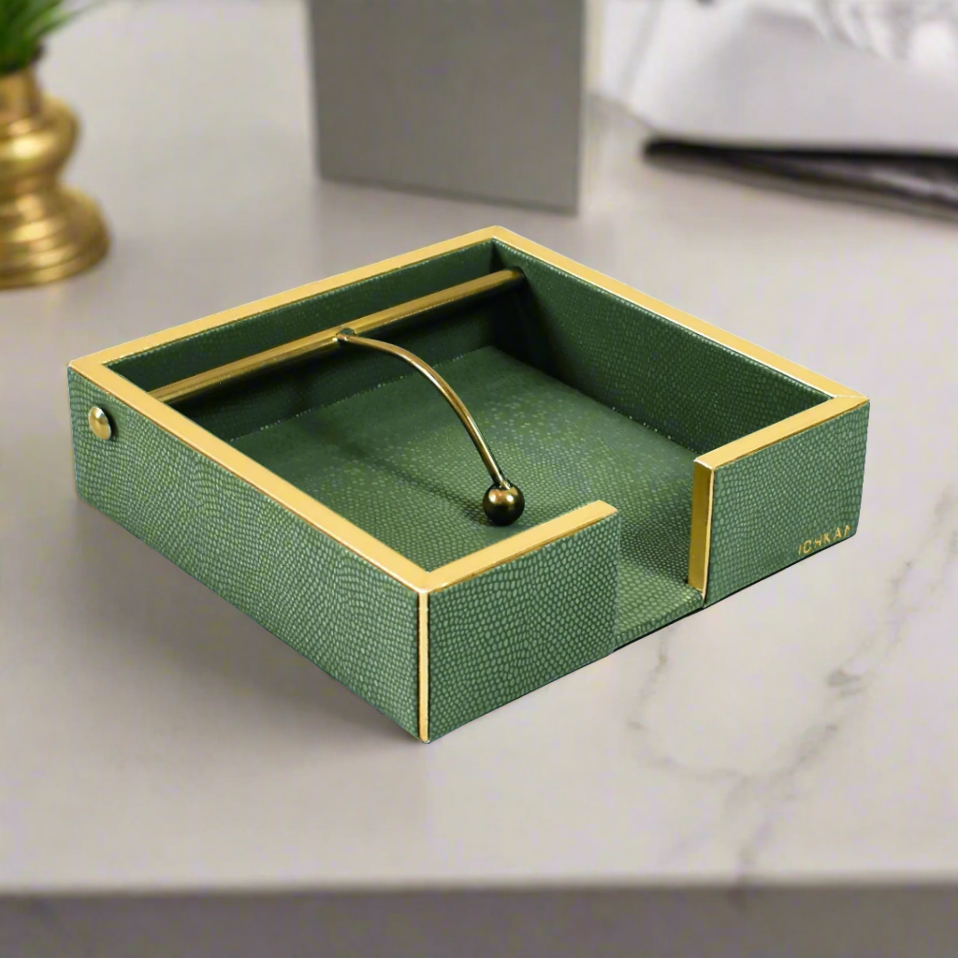 Leatherette Weight Tissue Holder | Olive Green | Serpentine Ichkan