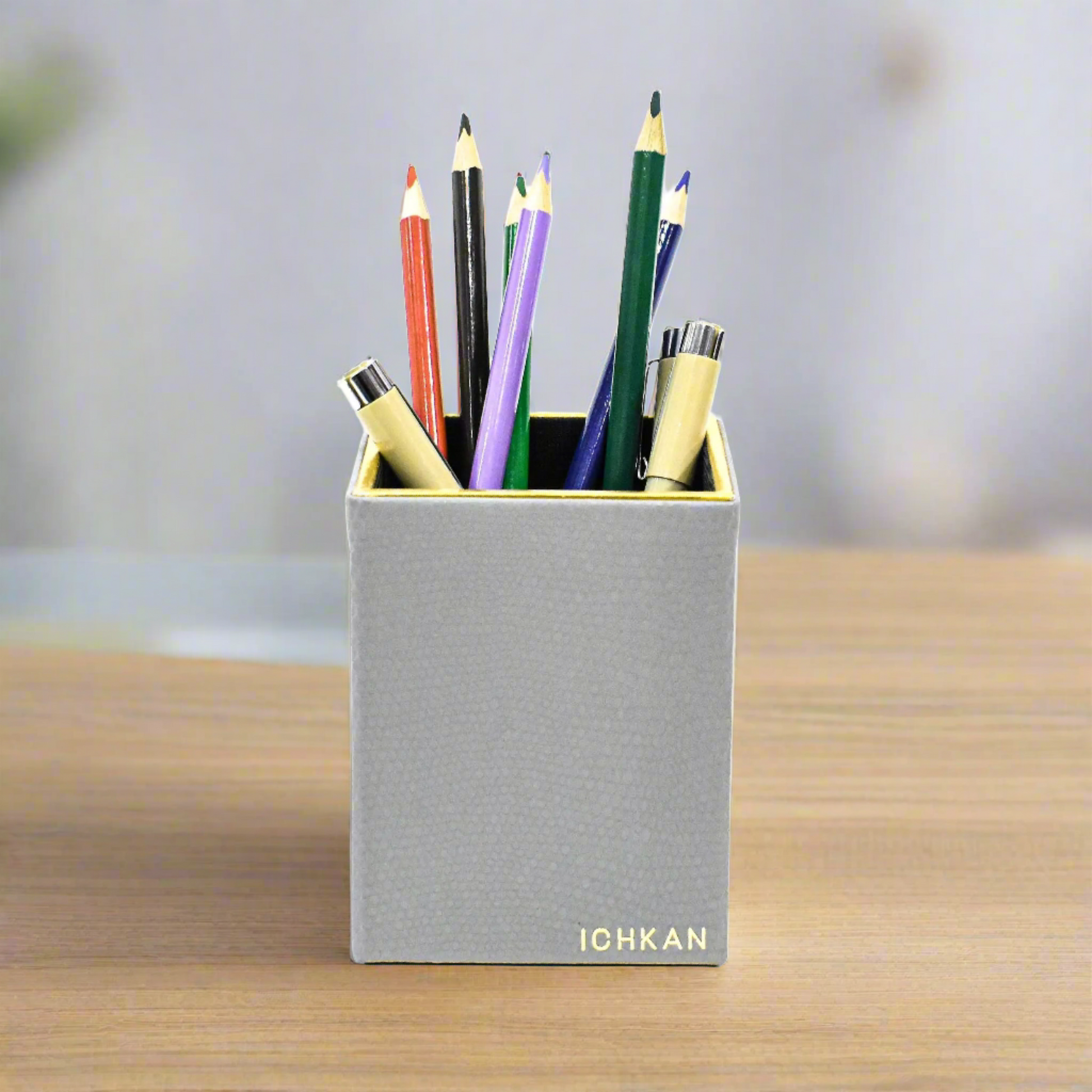 Leatherette Square Pen/Brush Holder | Grey | Serpentine Ichkan