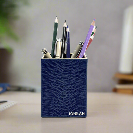 Leatherette Square Pen/Brush Holder | Blue | Serpentine Ichkan