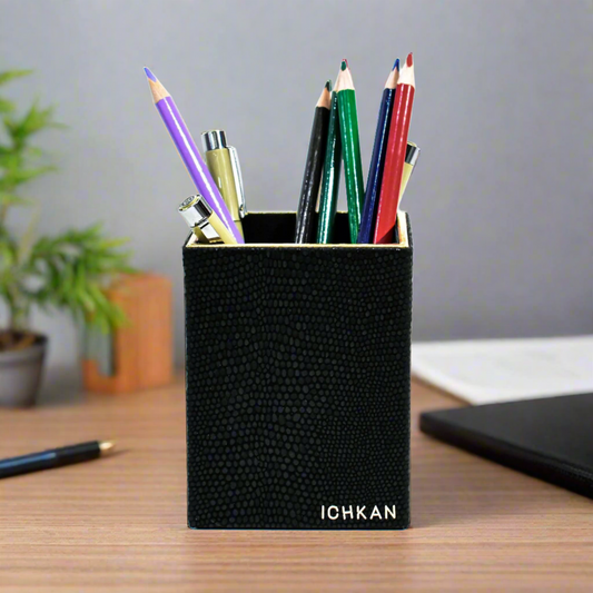 Leatherette Square Pen/Brush Holder | Black | Serpentine Ichkan