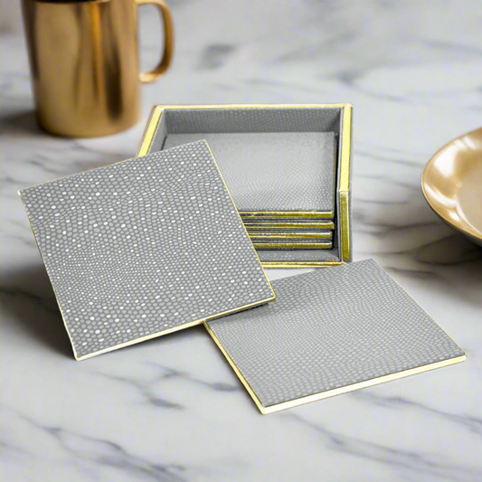 Leatherette Square Coasters Set of 6 | Grey | Serpentine Ichkan
