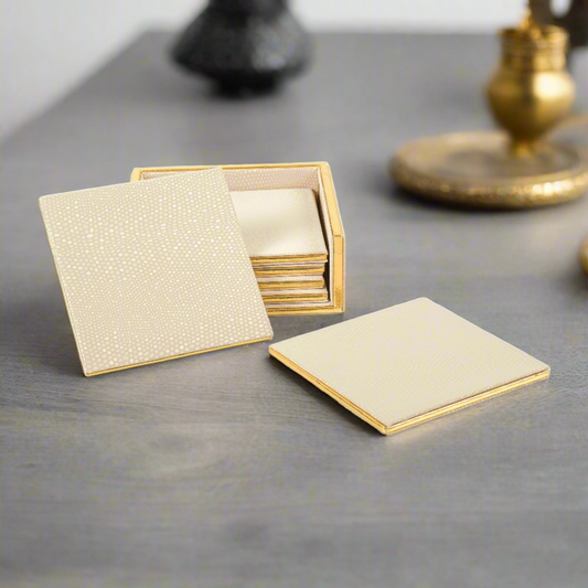 Leatherette Square Coasters Set of 6 | Ivory | Serpentine Ichkan