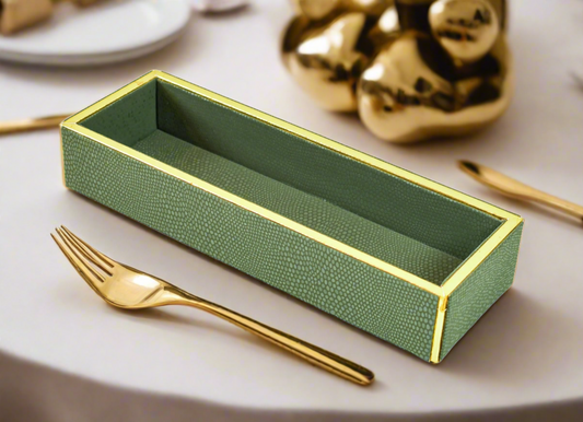 Leatherette Rectangle Long Cutlery Tray | Olive Green | Serpentine Ichkan