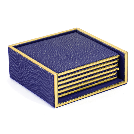 Leatherette Square Coasters Set of 6 | Blue | Serpentine Ichkan