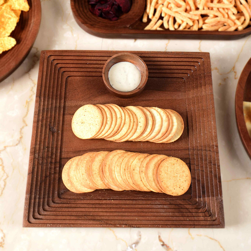 Wooden Square Platter with Round Dip Bowl | Brown | Stepwell ICHKAN by Day To Day