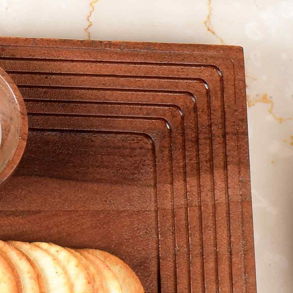 Wooden Square Platter with Round Dip Bowl | Brown | Stepwell ICHKAN by Day To Day