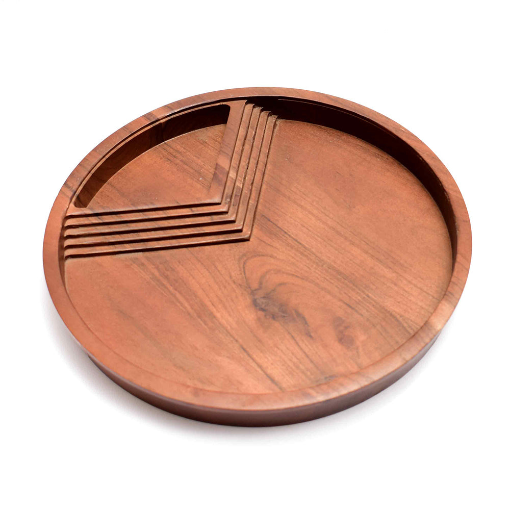 Wooden Disc Platter with Triangular Partition | Brown | Stepwell ICHKAN by Day To Day