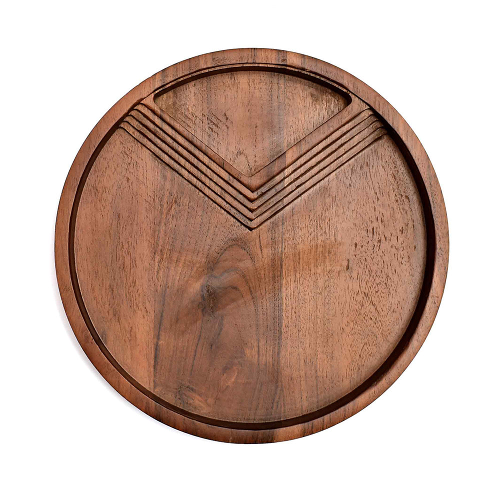 Wooden Disc Platter with Triangular Partition | Brown | Stepwell ICHKAN by Day To Day
