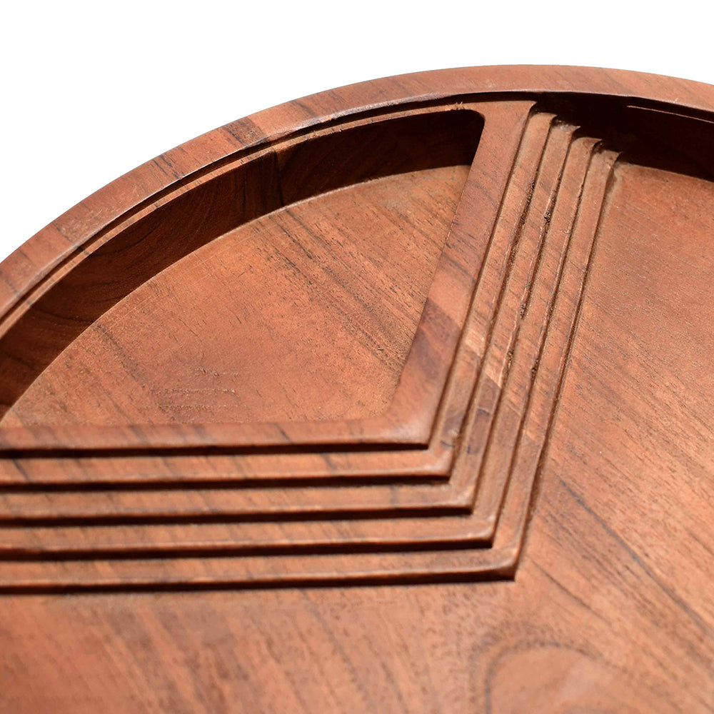 Wooden Round Edge Platter with Partition | Brown | Stepwell ICHKAN by Day To Day