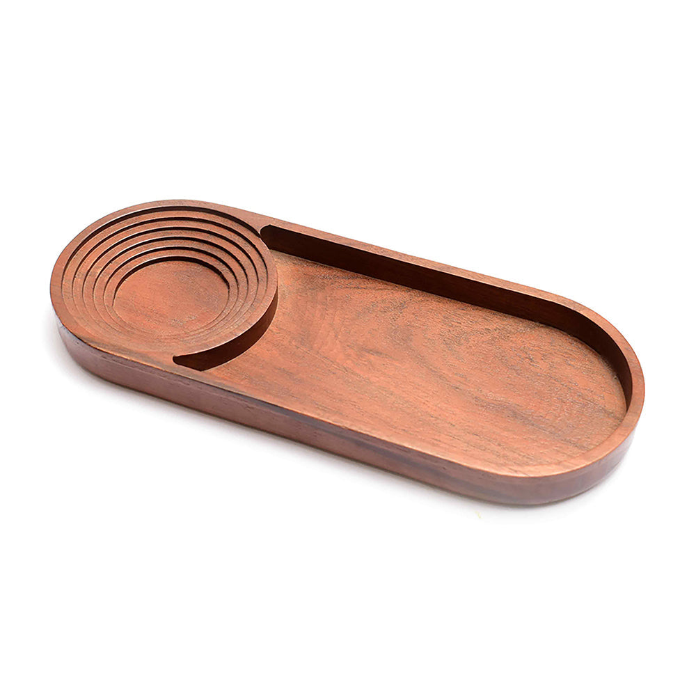 Wooden Round Edge Platter with Partition | Brown | Stepwell ICHKAN by Day To Day