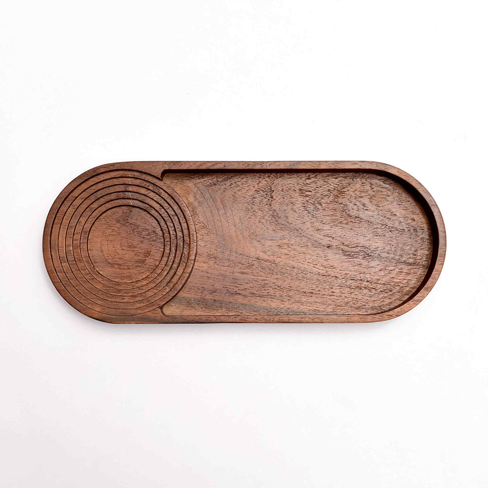 Wooden Round Edge Platter with Partition | Brown | Stepwell ICHKAN by Day To Day