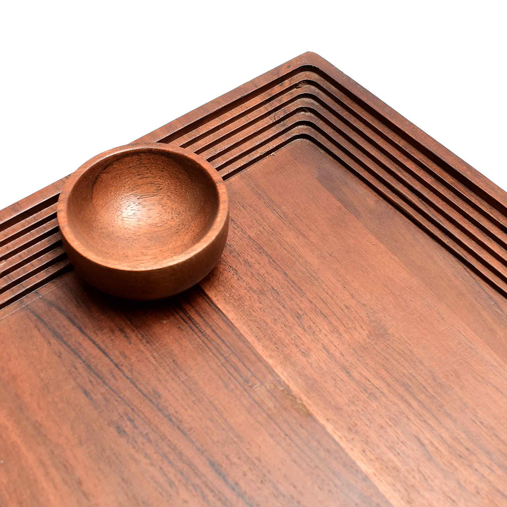 Wooden Square Platter with Round Dip Bowl | Brown | Stepwell ICHKAN by Day To Day