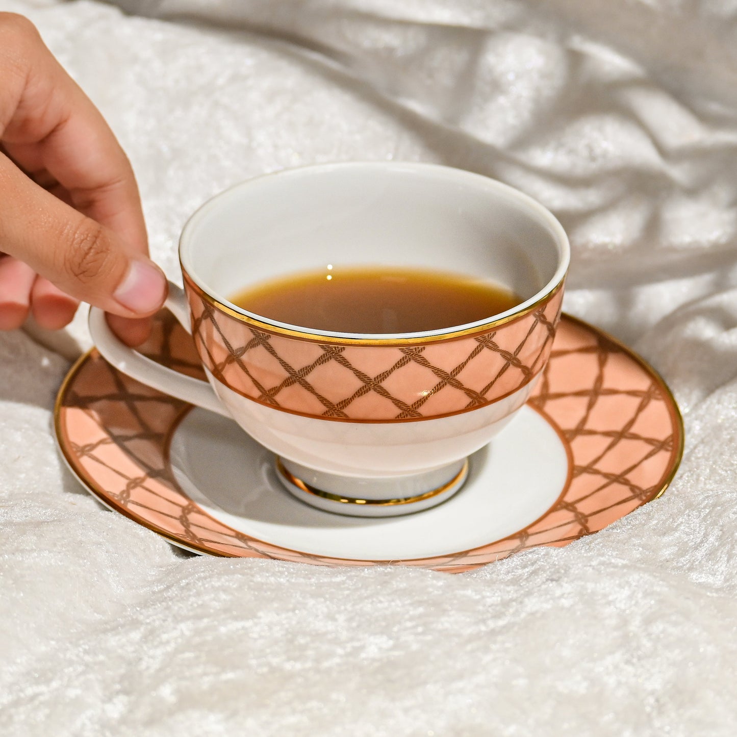 Dankotuwa Sri Lanka Tea Cup & Saucer 12pc | Peach | Angel Rope ICHKAN