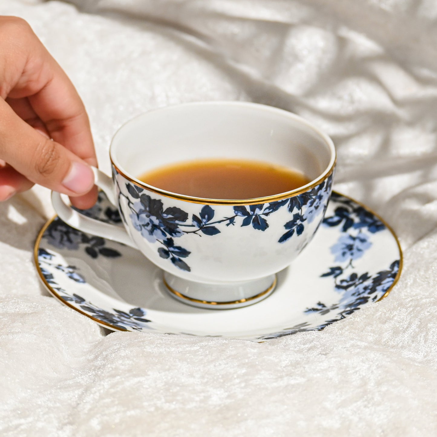Dankotuwa Sri Lanka Tea Cup & Saucer 12pc | Blue | Zeneta Leaves ICHKAN