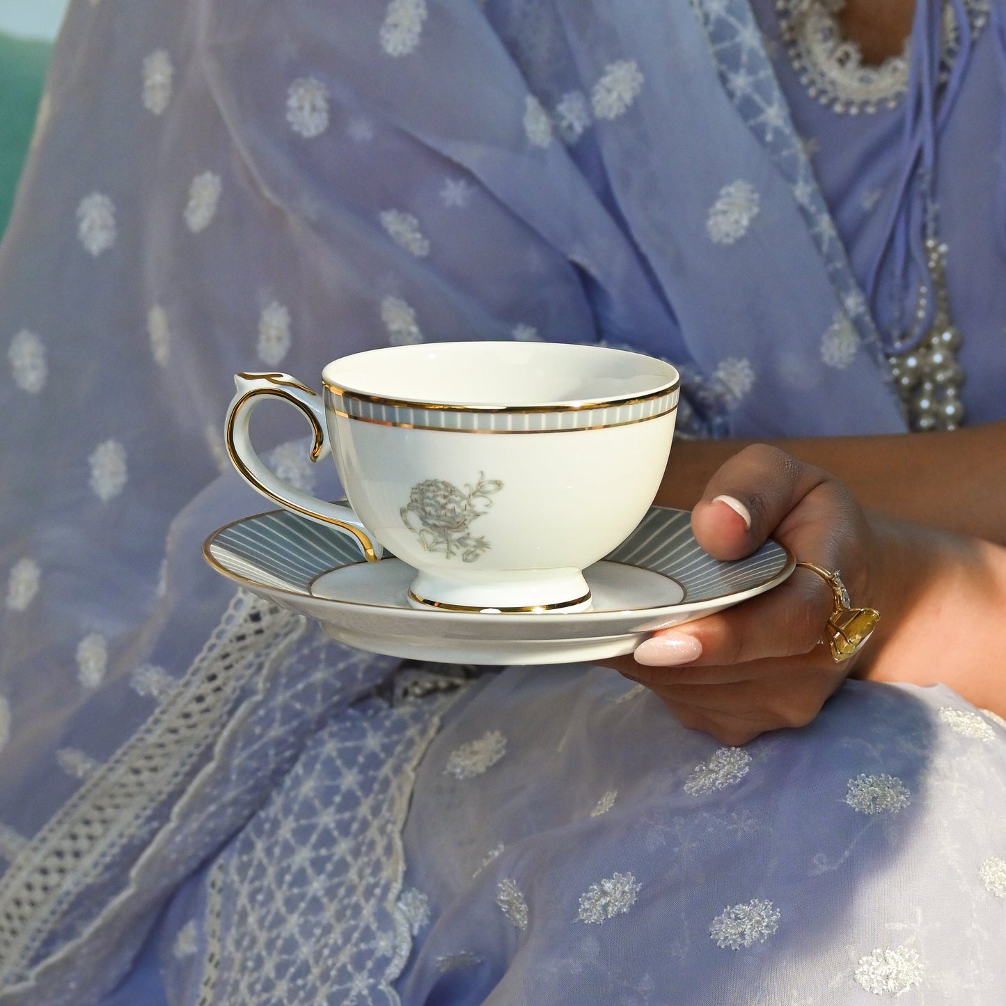 Tea Cup & Saucer 12pc | Grey | Grey Iris ICHKAN