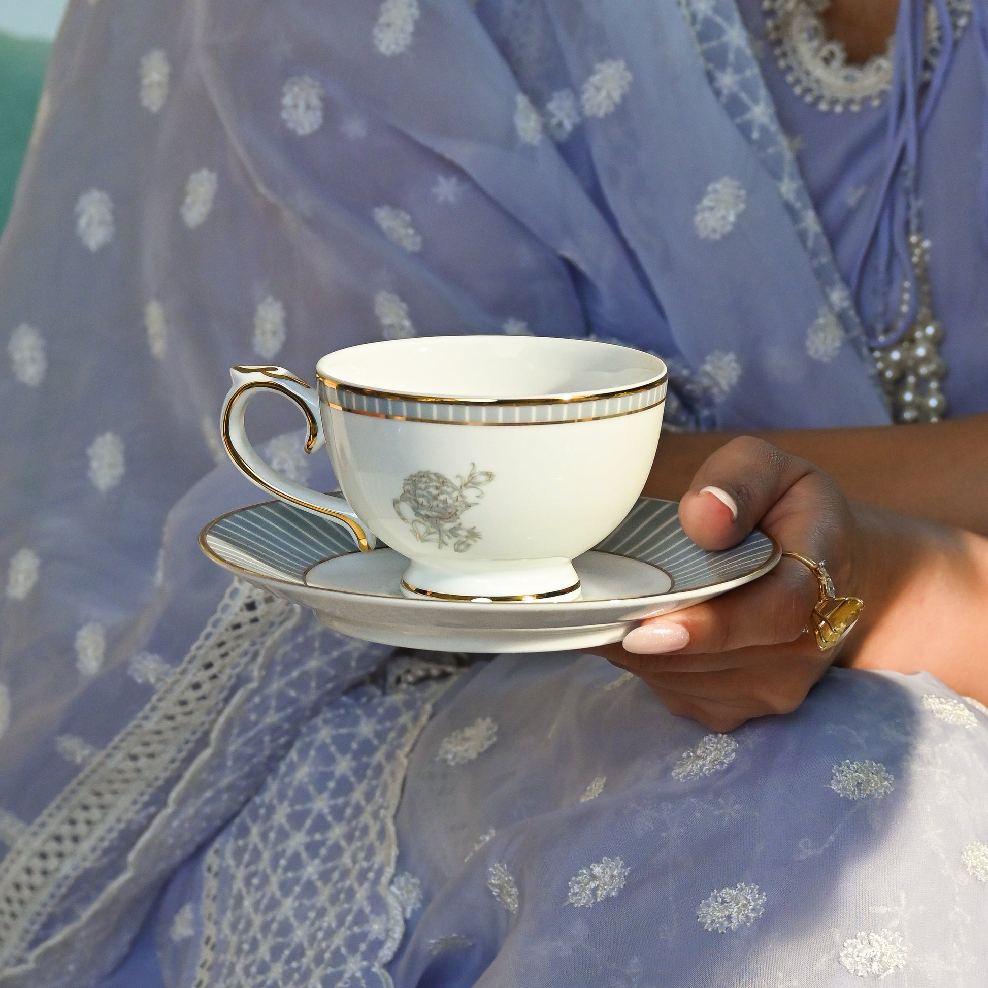 Tea Cup & Saucer 12pc | Grey | Grey Iris ICHKAN