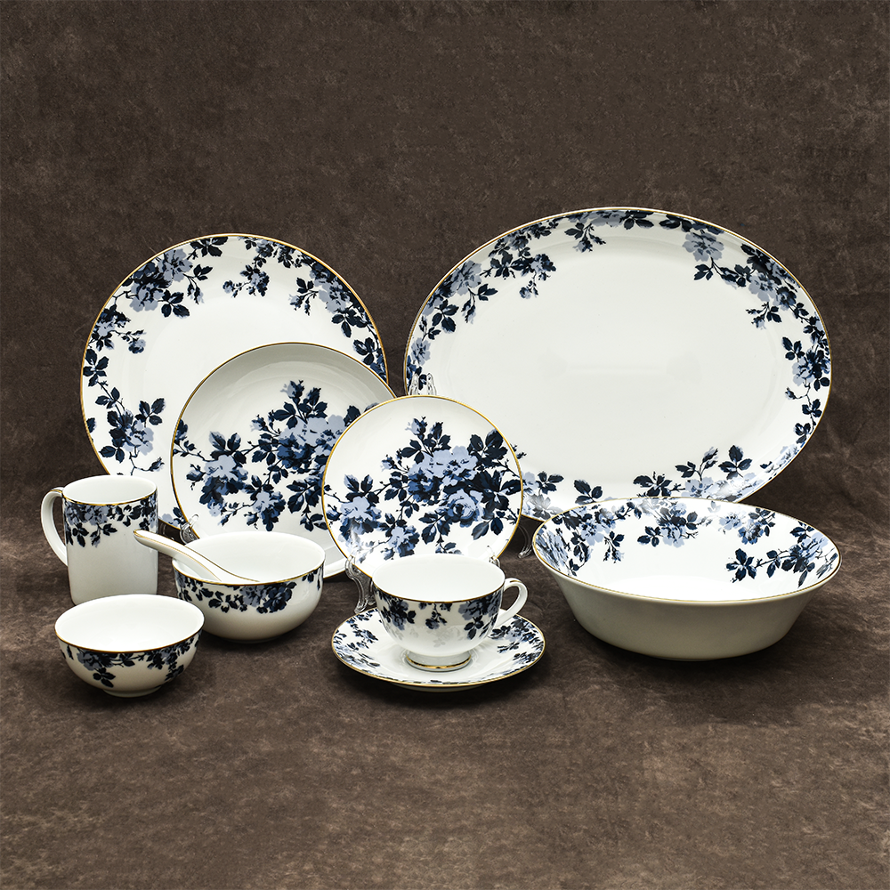 27 pc Dinner set | Blue | Zeneta Leaves ICHKAN