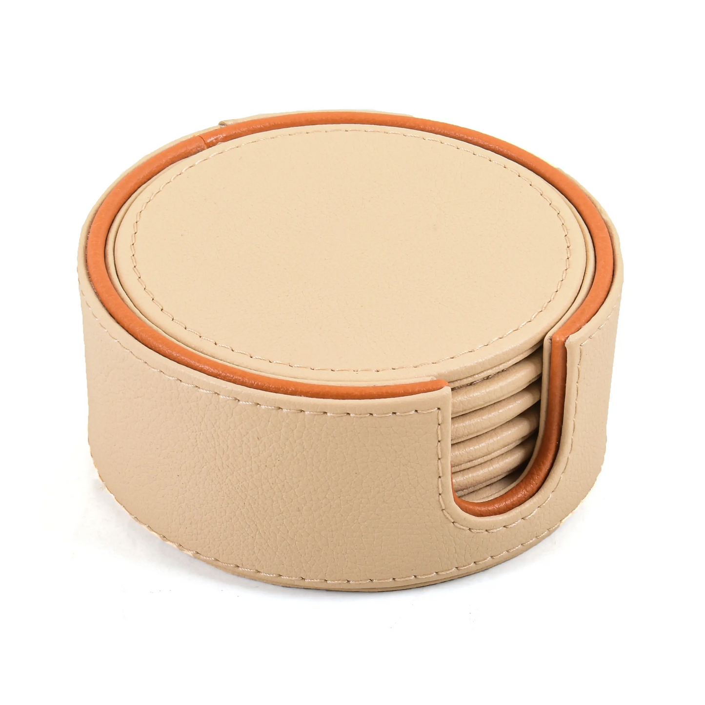 Leatherette Round Coasters Set of 6 | Beige | Axis 2.0 ICHKAN