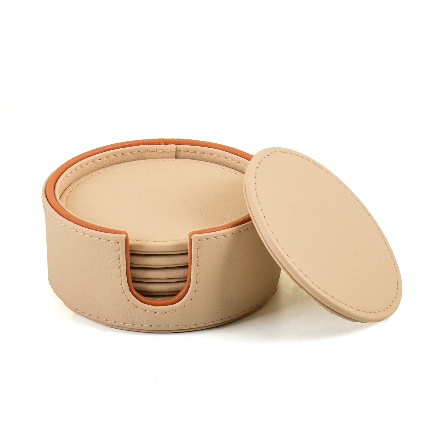Leatherette Round Coasters Set of 6 | Beige | Axis 2.0 ICHKAN