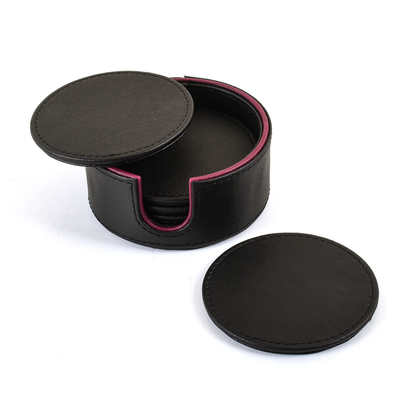 Leatherette Round Coasters Set of 6 | Black | Axis 2.0 ICHKAN