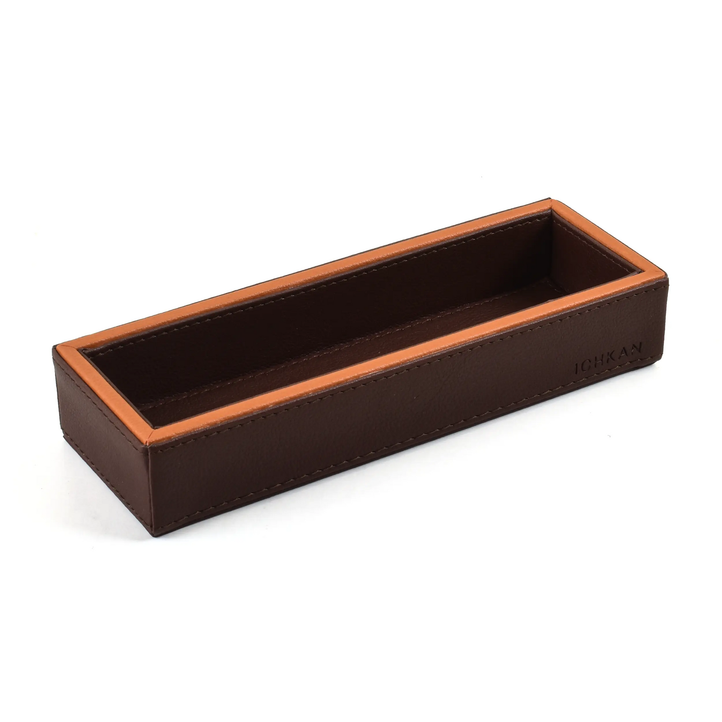 Leatherette Rectangle Long Cutlery Tray | Dark Brown | Axis 2.0 ICHKAN