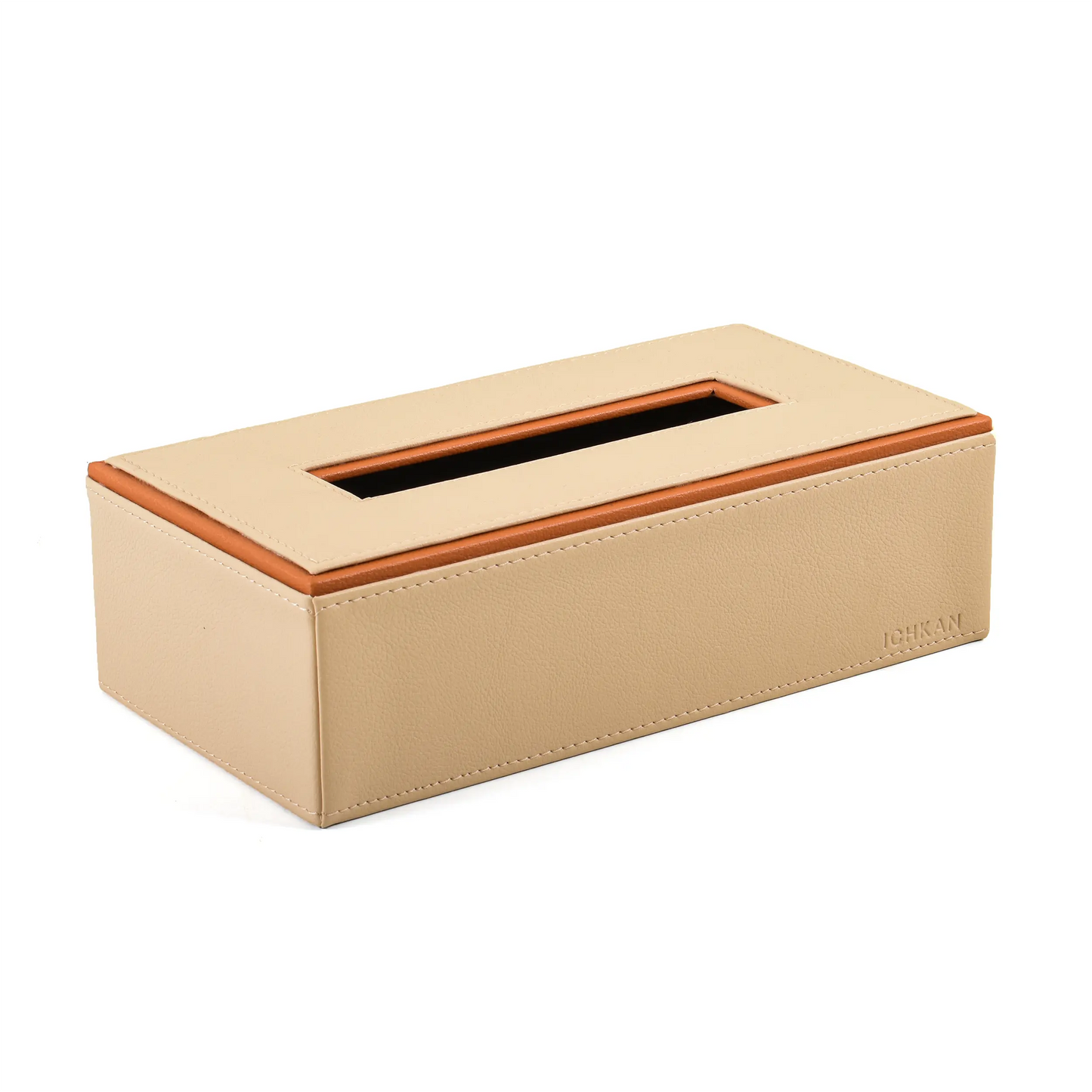 Leatherette Rectangle Tissue Box Holder | Beige | Axis 2.0 ICHKAN