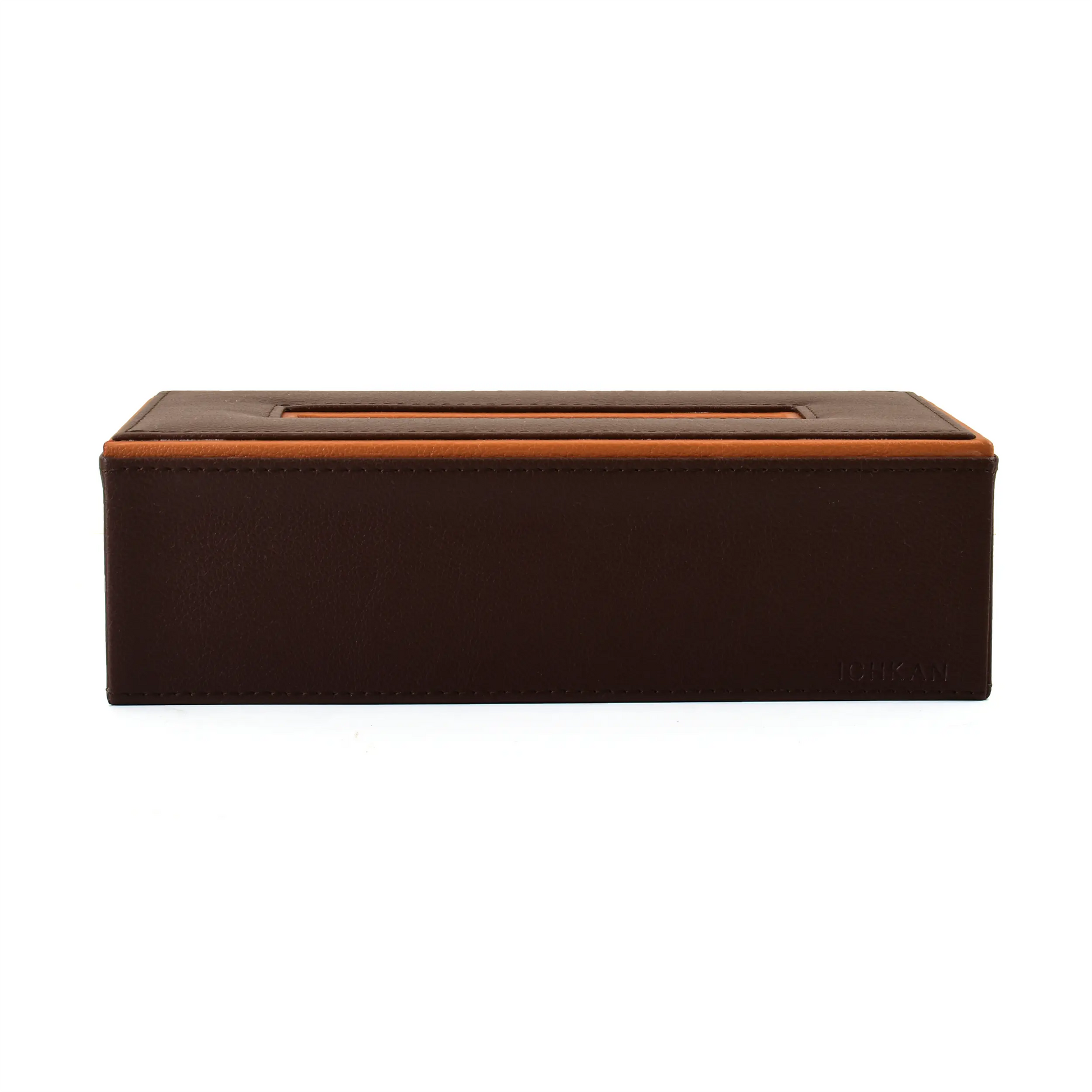 Leatherette Rectangle Tissue Box Holder | Dark Brown | Axis 2.0 ICHKAN