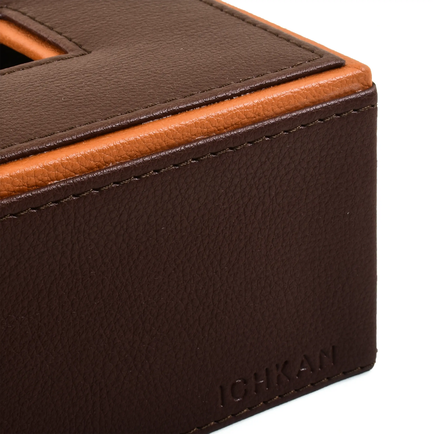 Leatherette Rectangle Tissue Box Holder | Dark Brown | Axis 2.0 ICHKAN