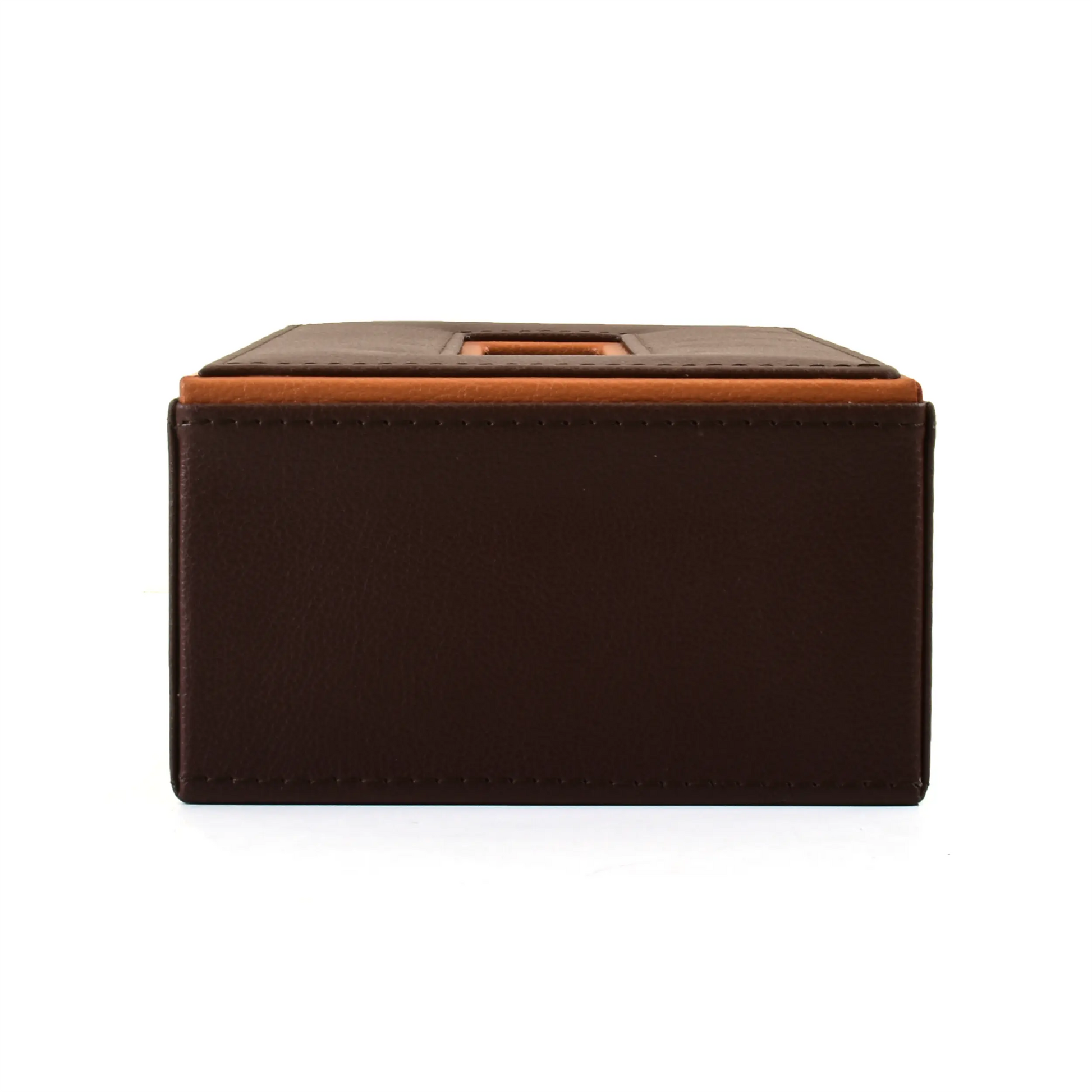 Leatherette Rectangle Tissue Box Holder | Dark Brown | Axis 2.0 ICHKAN