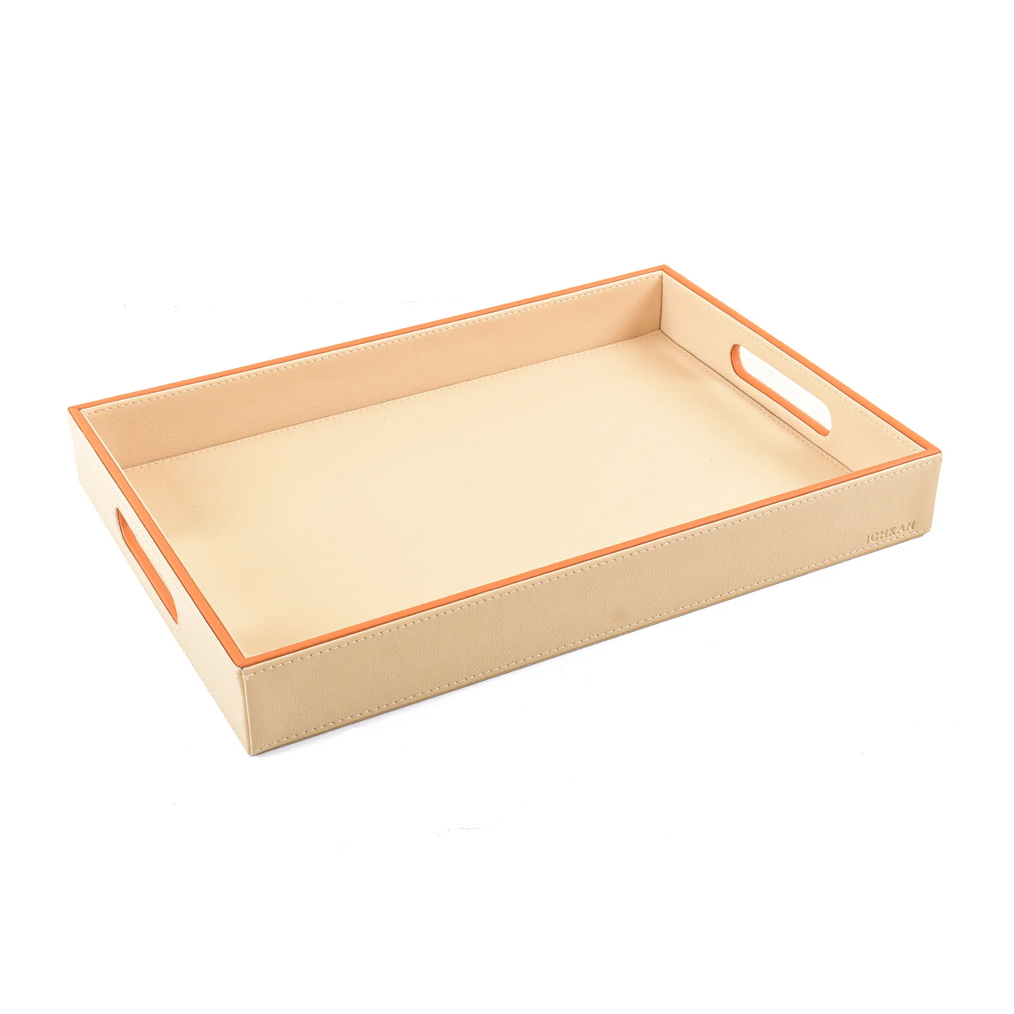 Leatherette Rectangle Serving Tray Small | Beige | Axis 2.0 ICHKAN