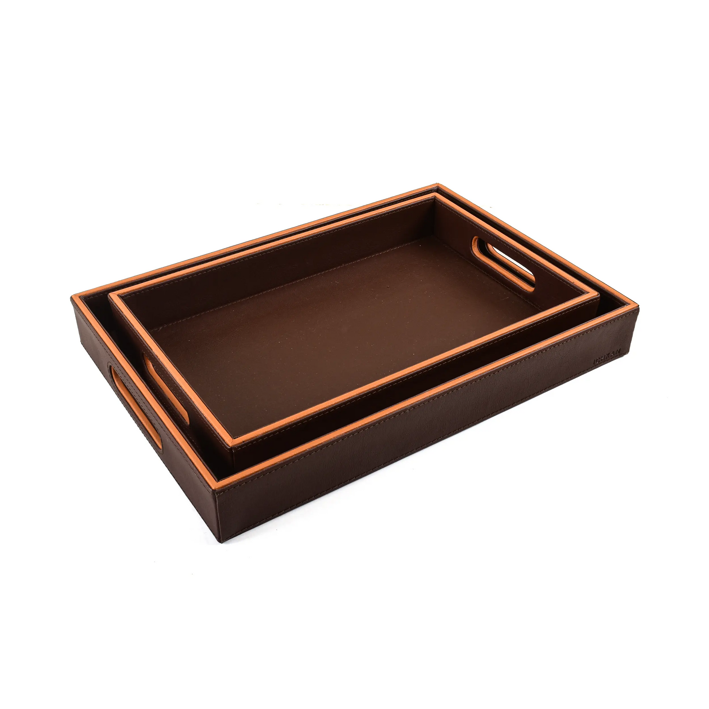 Leatherette Rectangle Serving Tray Set of 2 | Dark Brown | Axis 2.0 ICHKAN