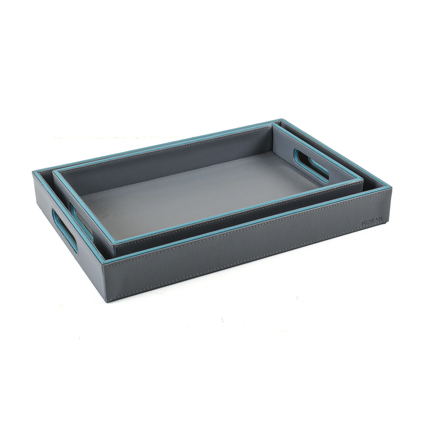 Leatherette Rectangle Serving Tray Large | Grey | Axis 2.0 ICHKAN