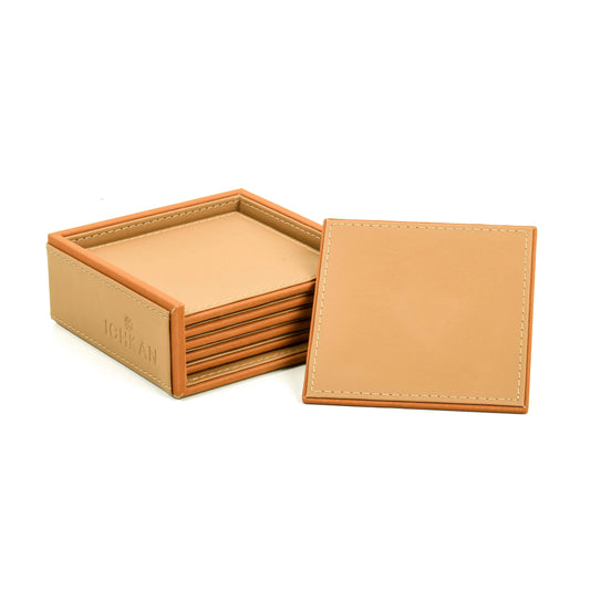 Leatherette Square Coasters Set of 6 I Camel | Axis ICHKAN