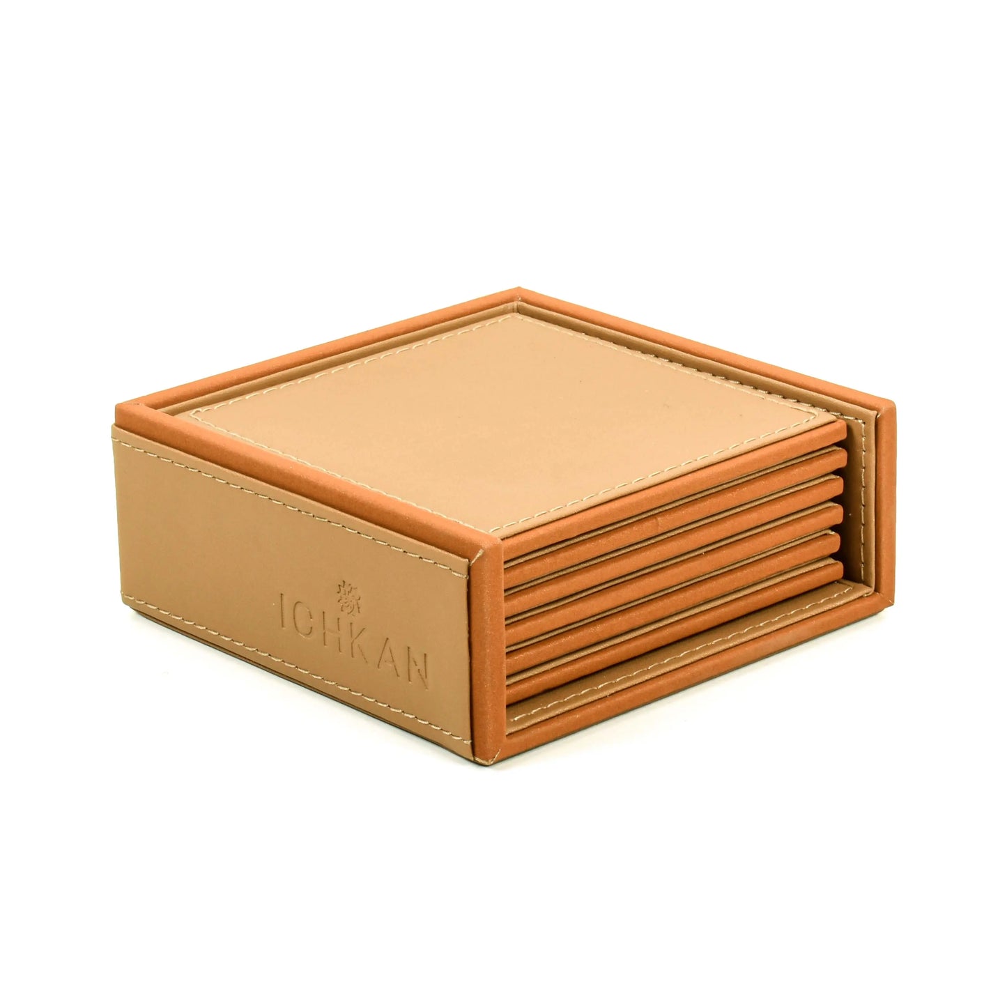 Leatherette Square Coasters Set of 6 I Camel | Axis ICHKAN