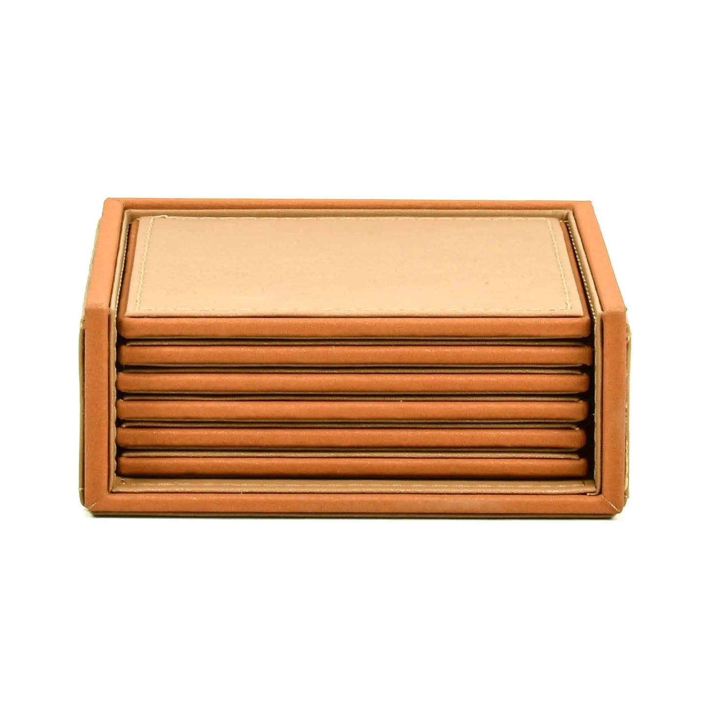 Leatherette Square Coasters Set of 6 I Camel | Axis ICHKAN