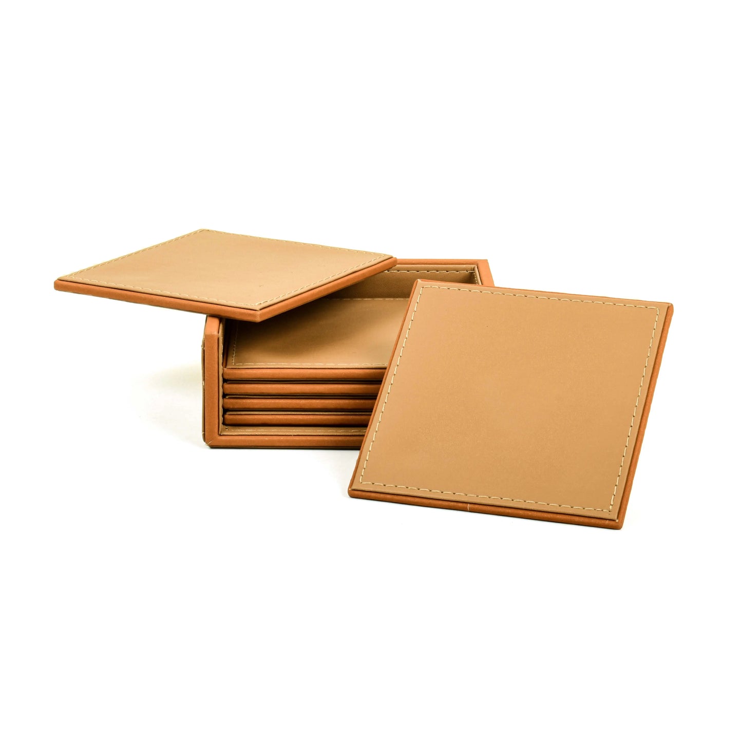 Leatherette Square Coasters Set of 6 I Camel | Axis ICHKAN