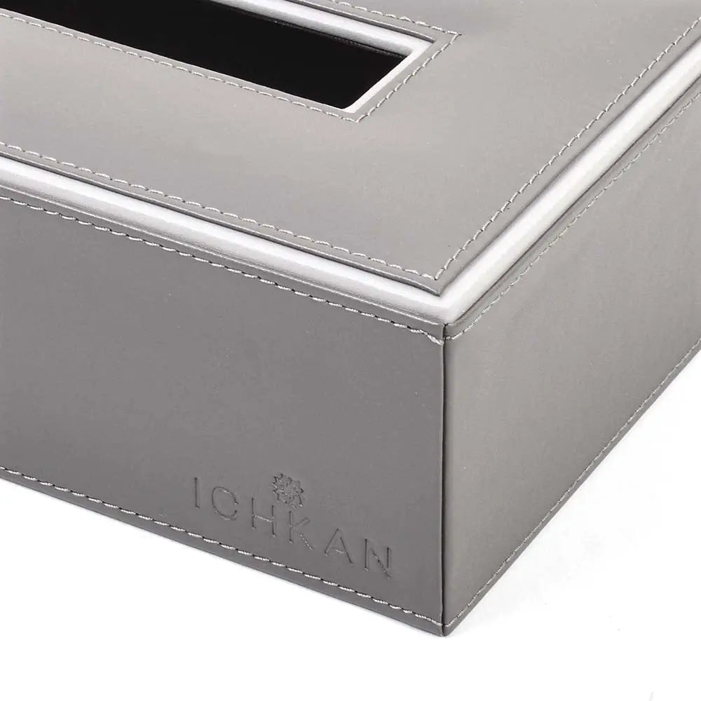 Leatherette Rectangle Tissue Box Holder | Grey | Axis ICHKAN