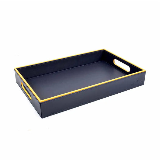 Leatherette Rectangle Serving Tray Set of 2 | Blue | Axis ICHKAN