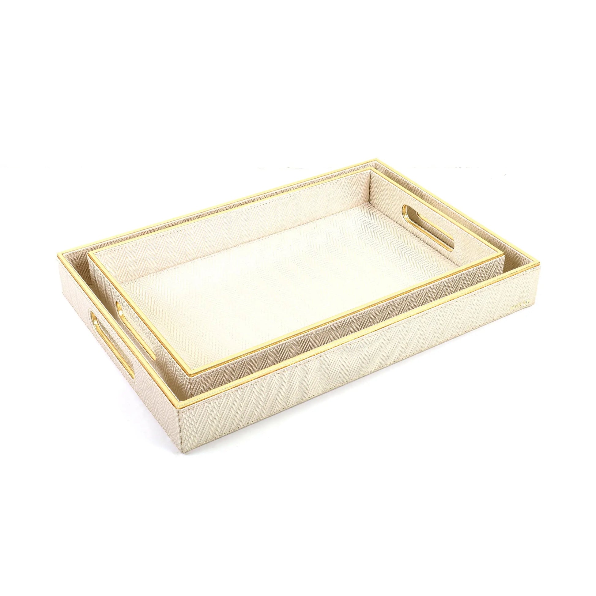 Leatherette Rectangle Serving Tray Set of 2 | White Gold | Hamilton Ichkan