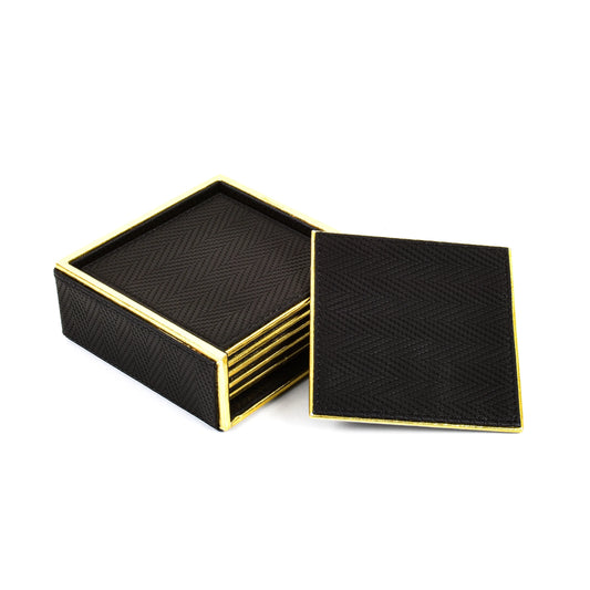 Leatherette Square Coasters Set of 6 | Black | Hamilton Ichkan