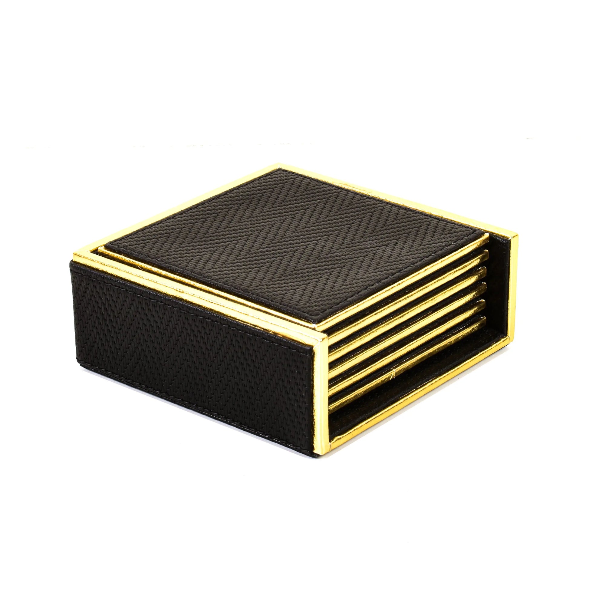 Leatherette Square Coasters Set of 6 | Black | Hamilton Ichkan