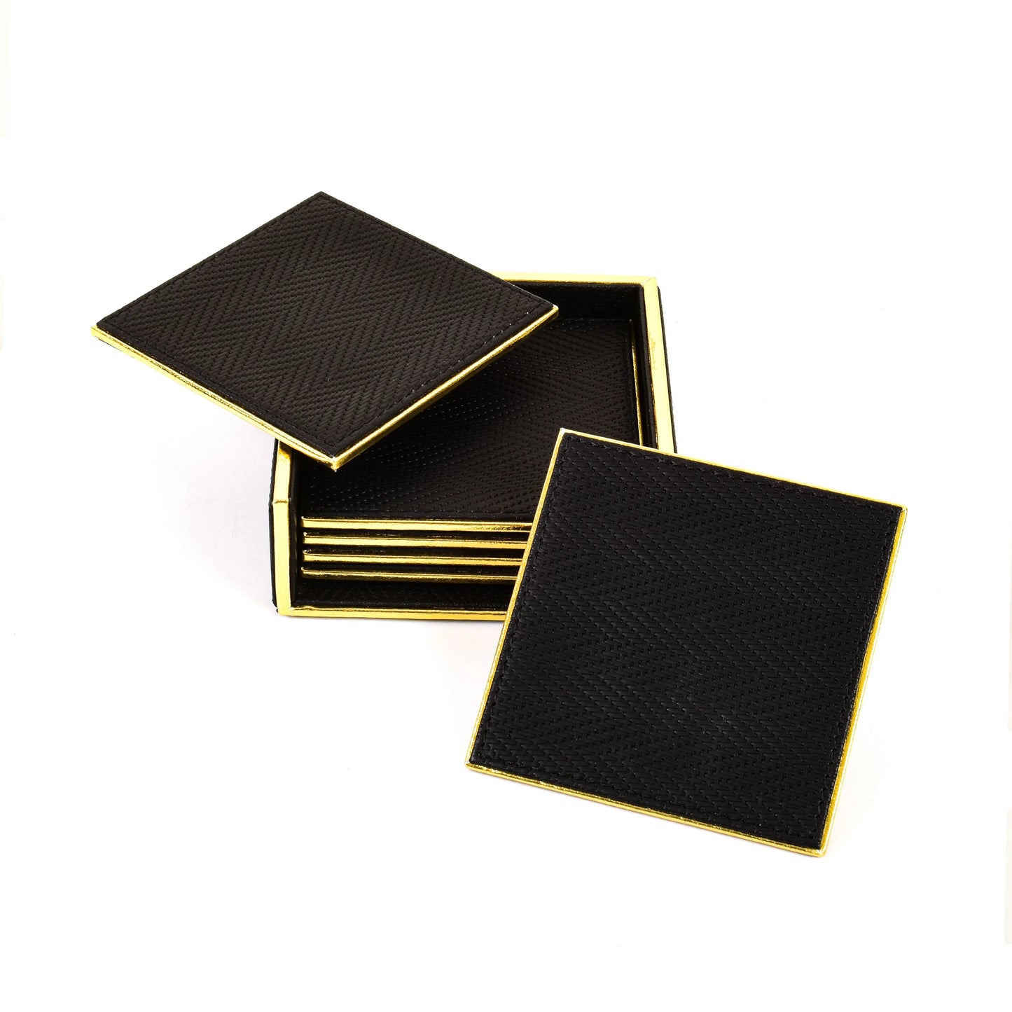 Leatherette Square Coasters Set of 6 | Black | Hamilton Ichkan