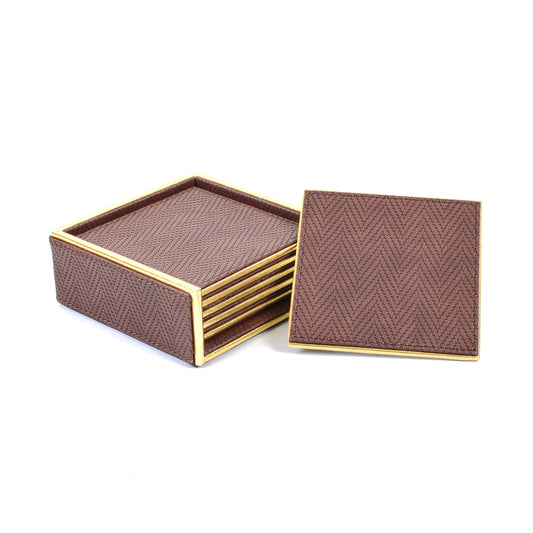 Leatherette Square Coasters Set of 6 | Brown | Hamilton Ichkan