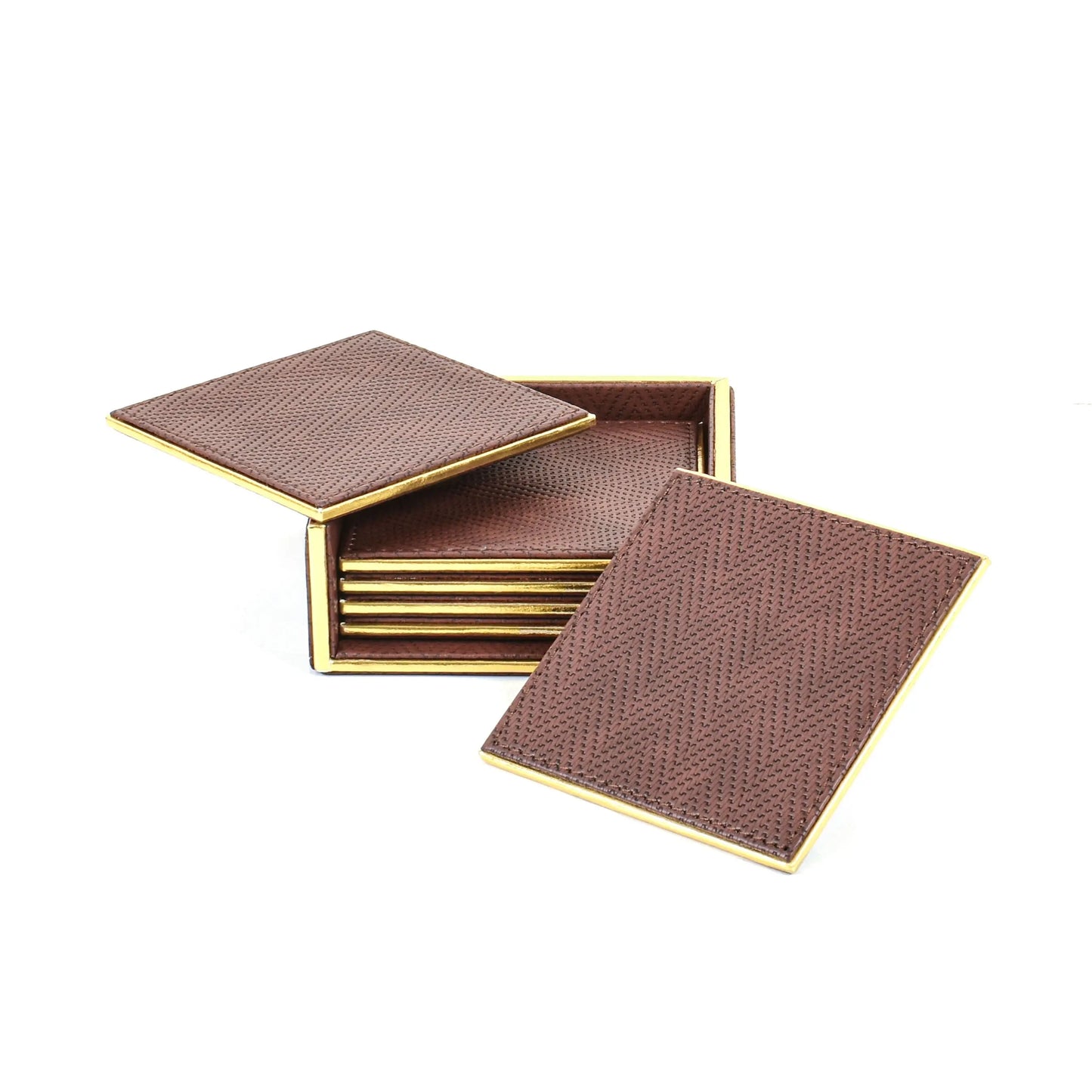 Leatherette Square Coasters Set of 6 | Brown | Hamilton Ichkan