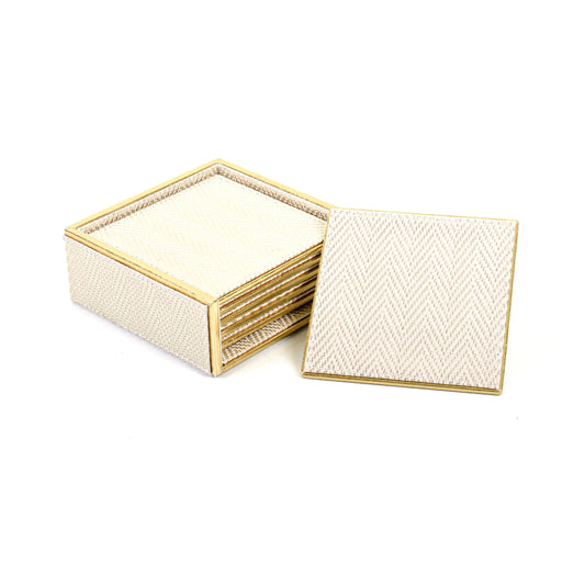 Leatherette Square Coasters Set of 6 | White Gold | Hamilton Ichkan