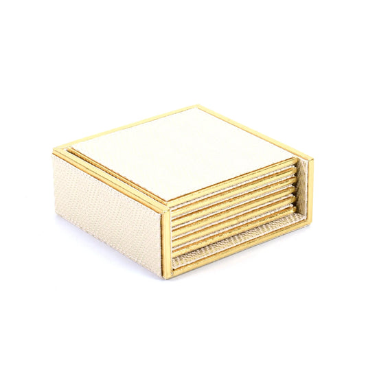 Leatherette Square Coasters Set of 6 | White Gold | Hamilton Ichkan