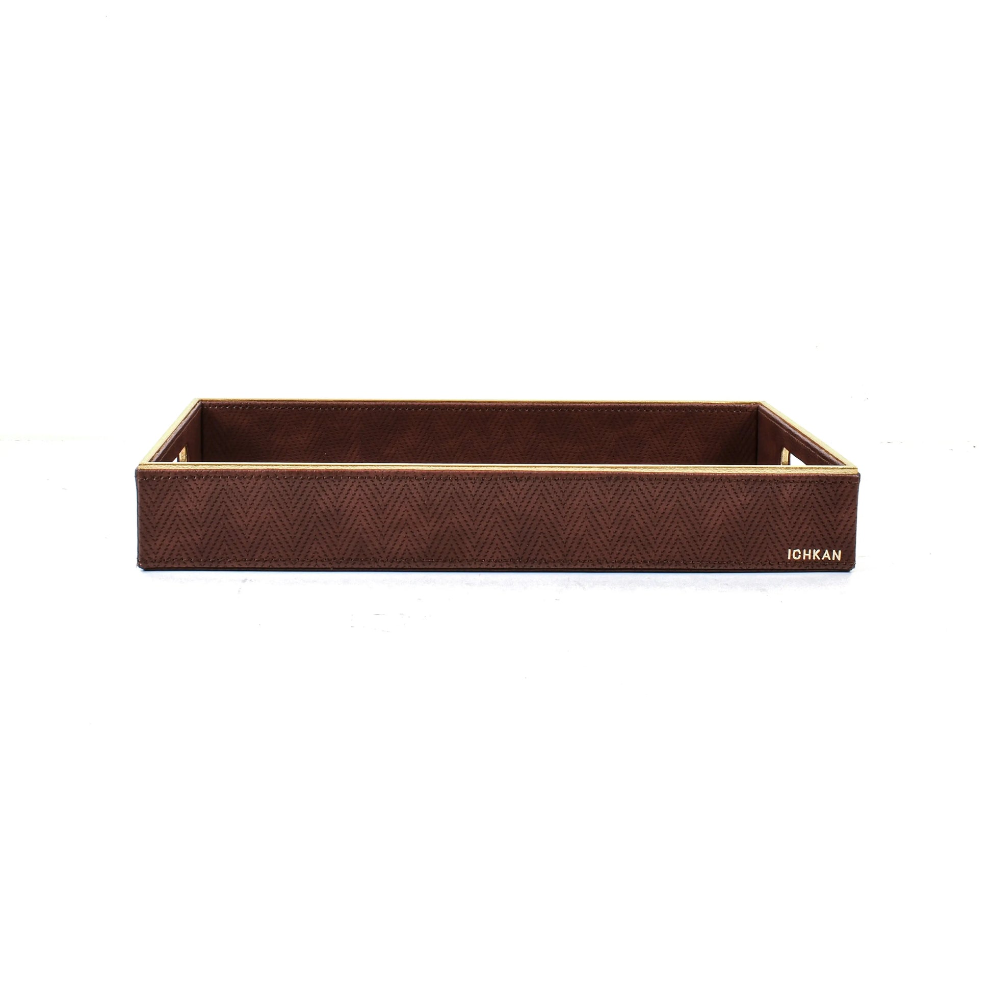 Leatherette Rectangle Serving Tray Large | Brown | Hamilton Ichkan